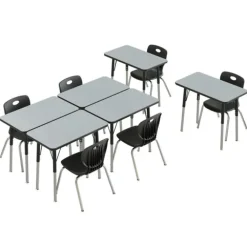 Corrella Height Adjustable Collaborative Desk Package w/ 6 Rectangle Desks & 6 Chairs