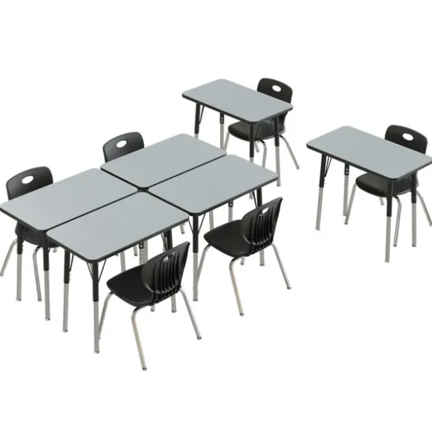 Corrella Height Adjustable Collaborative Desk Package w/ 6 Rectangle Desks & 6 Chairs