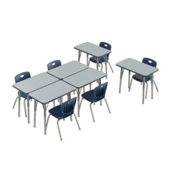 Corrella Height Adjustable Collaborative Desk Package w/ 6 Rectangle Desks & 6 Chairs