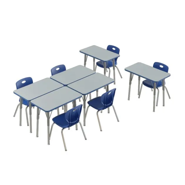 Corrella Height Adjustable Collaborative Desk Package w/ 6 Rectangle Desks & 6 Chairs