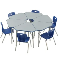 Corrella Height Adjustable Collaborative Desk Package w/ 6 Diamond Desks & 6 Chairs