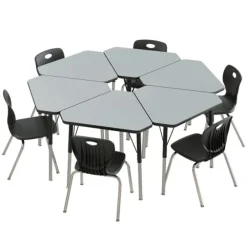 Corrella Height Adjustable Collaborative Desk Package w/ 6 Diamond Desks & 6 Chairs