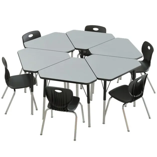 Corrella Height Adjustable Collaborative Desk Package w/ 6 Diamond Desks & 6 Chairs