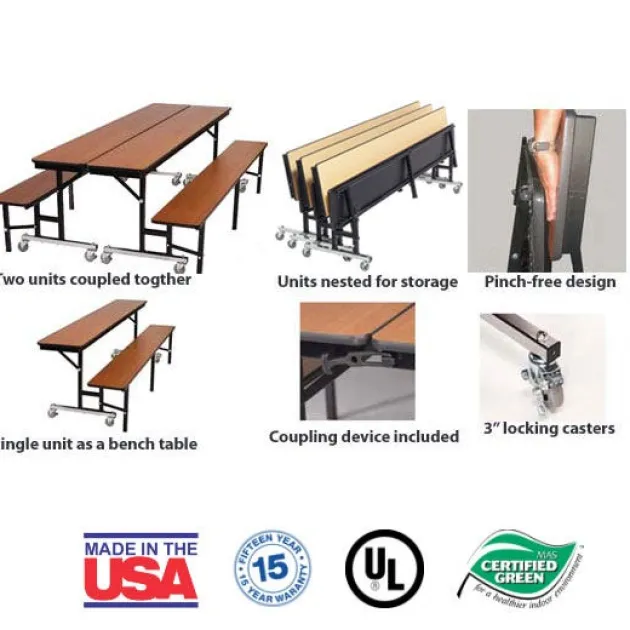 Customizable Mobile Cafeteria Convertible Bench Table - (6' L)