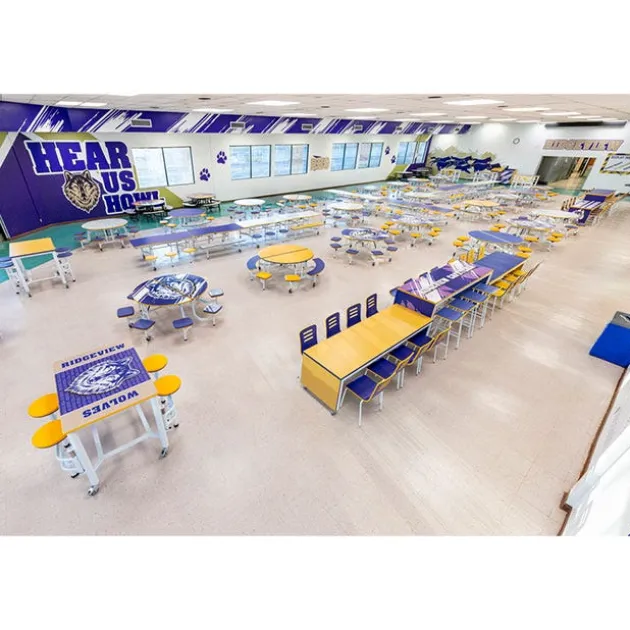 Customizable Mobile Cafeteria Table with Stools (60" Round)