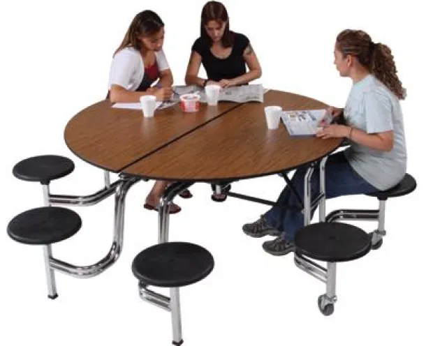 Customizable Mobile Cafeteria Table with Stools (60" Round)