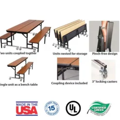 Customizable Mobile Cafeteria Convertible Bench Table - (8' L)