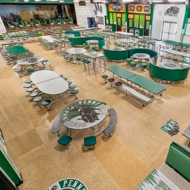 Customizable Mobile Elliptical Cafeteria Table with Stools