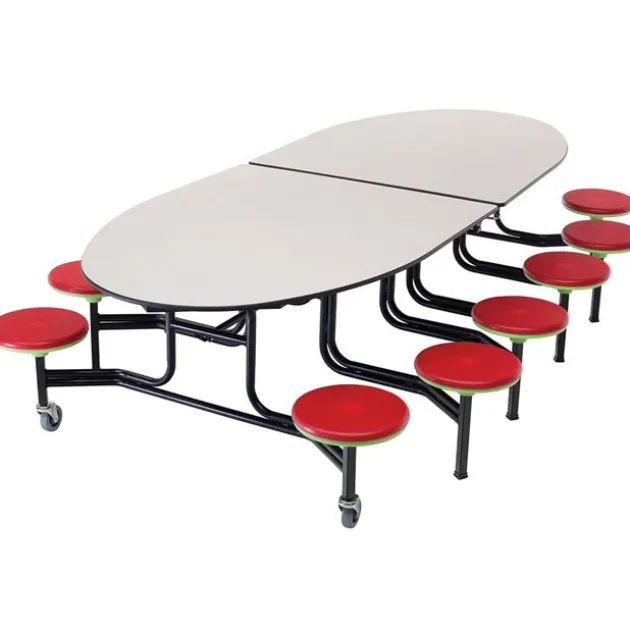 Customizable Mobile Elliptical Cafeteria Table with Stools