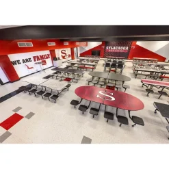 Customizable Mobile Elliptical Cafeteria Table with Stools