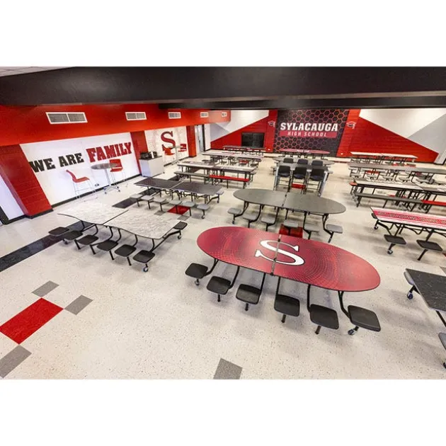 Customizable Mobile Elliptical Cafeteria Table with Stools