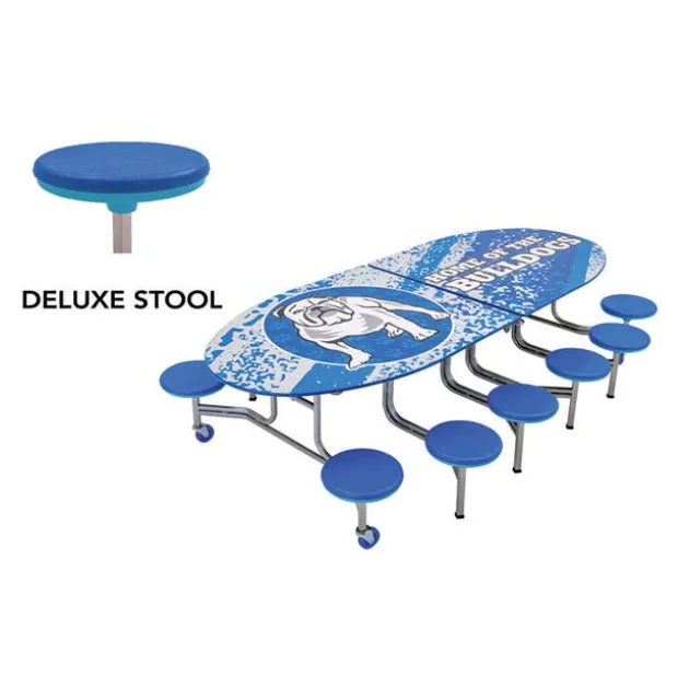Customizable Mobile Elliptical Cafeteria Table with Stools