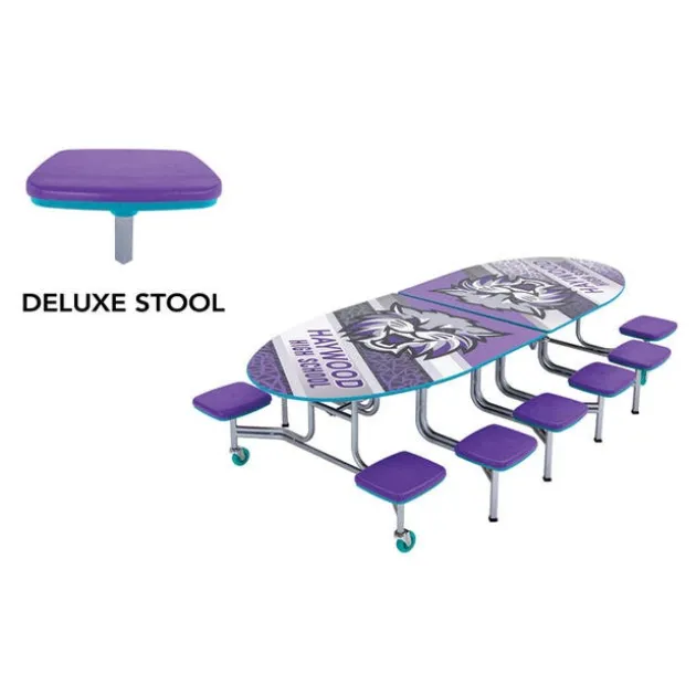 Customizable Mobile Elliptical Cafeteria Table with Stools