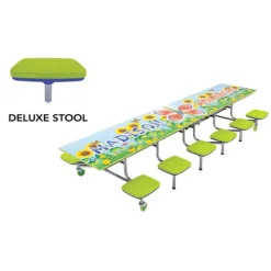 Customizable Mobile Stool Cafeteria Table - 12 Stools (10' L)