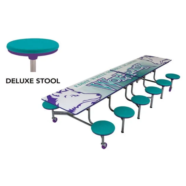 Customizable Mobile Stool Cafeteria Table - 12 Stools (12' L)