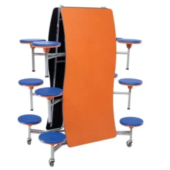 Customizable Ocean Wave Top Mobile Stool Cafeteria Table - 12 Stools (10' L)