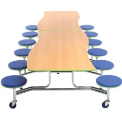 Customizable Ocean Wave Top Mobile Stool Cafeteria Table - 12 Stools (10' L)