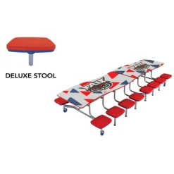 Customizable Ocean Wave Top Mobile Stool Cafeteria Table - 16 Stools (12' L)