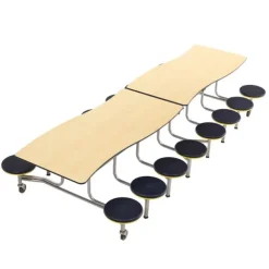 Customizable Ocean Wave Top Mobile Stool Cafeteria Table - 16 Stools (12' L)