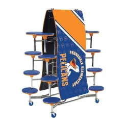 Customizable Ocean Wave Top Mobile Stool Cafeteria Table - 16 Stools (12' L)