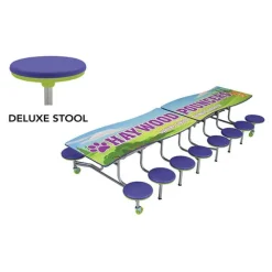 Customizable Ocean Wave Top Mobile Stool Cafeteria Table - 16 Stools (12' L)