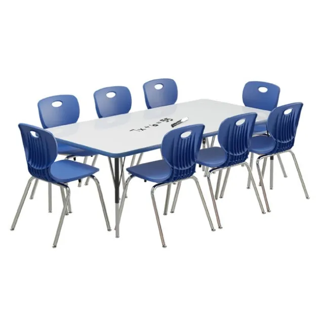 Deluxe Dry Erase Activity Table & Classic Student Chair Packages (30" x 72" Rectangle - 1 Table & 8 Chairs)