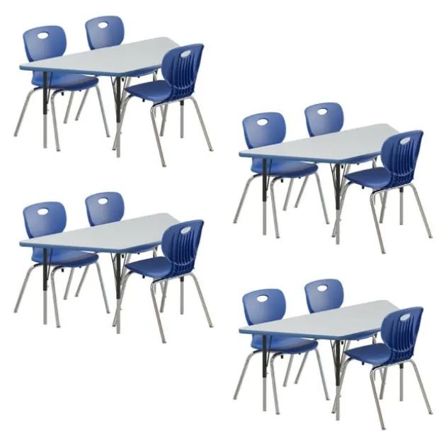 Deluxe HPL Activity Table & Classroom Student Chair Package (30" x 60" Trapezoid - 4 Tables & 12 Chairs)
