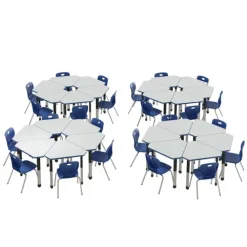 Deluxe HPL Height Adjustable Collaborative Desk Package w/ 24 Diamond Desks & 24 Chairs