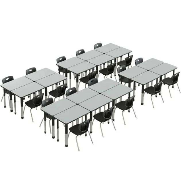 Deluxe HPL Height Adjustable Collaborative Desk Package w/ 20 Rectangle Desks & 20 Chairs
