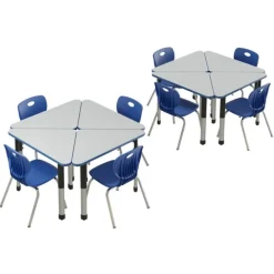Deluxe HPL Height Adjustable Collaborative Desk Package w/ 8 Wing Desks & 8 Chairs