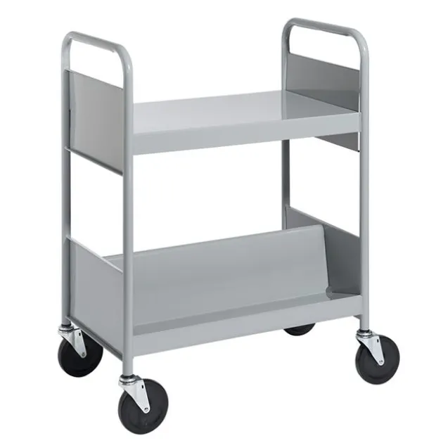 Double-Sided Book Truck w/ Sloping & Flat Top Shelves - 38"H