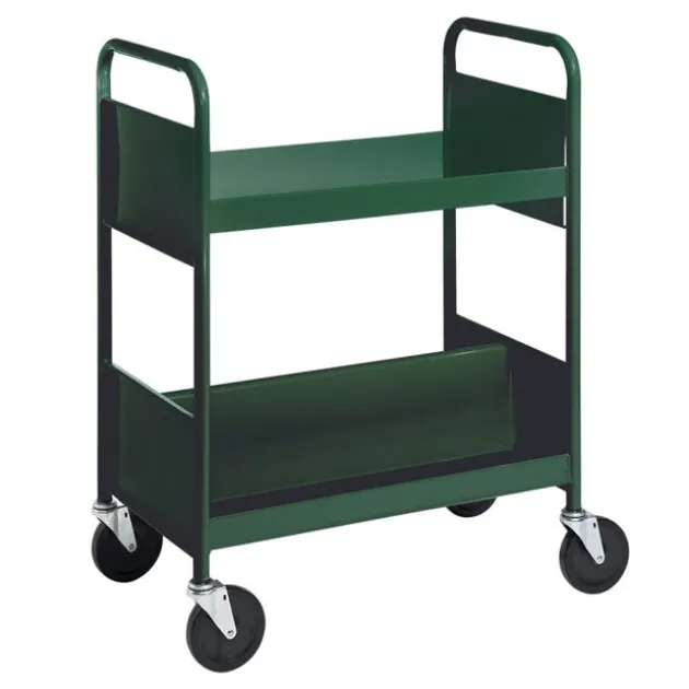 Double-Sided Book Truck w/ Sloping & Flat Top Shelves - 38"H
