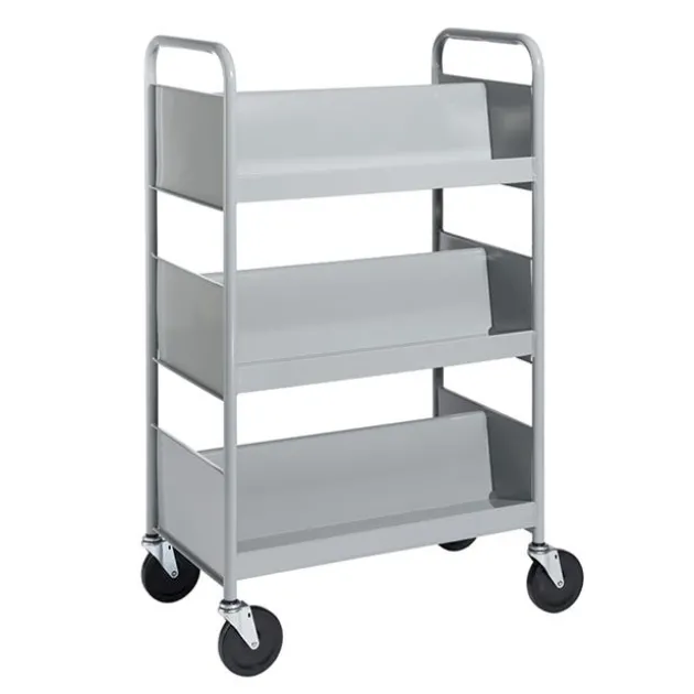 Double-Sided Book Truck w/ 3 Sloping Shelves - 47"H