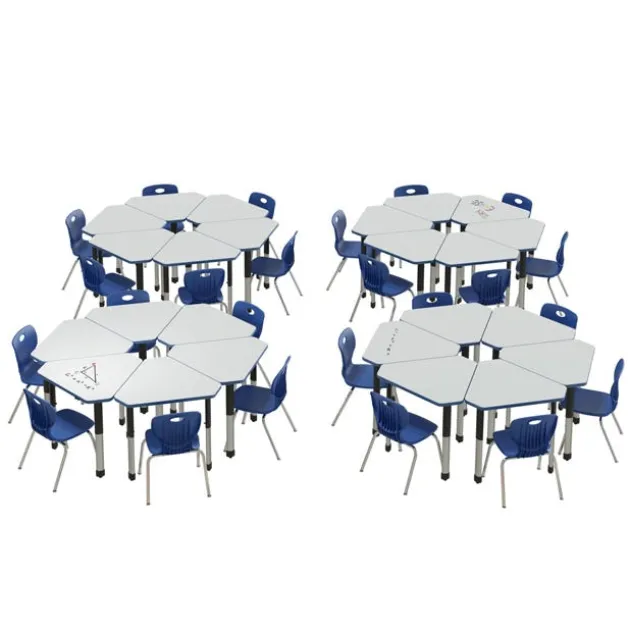 Dry Erase Deluxe HPL Height Adjustable Collaborative Desk Package w/ 24 Diamond Desks & 24 Chairs