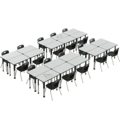 Dry Erase Deluxe HPL Height Adjustable Collaborative Desk Package w/ 20 Rectangle Desks & 20 Chairs