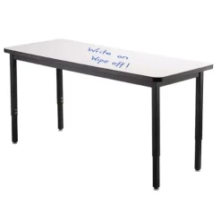 Dry Erase Height Adjustable Table (30'' x 72'') with 6 Black Frame Stools