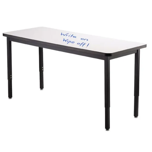 Dry Erase Height Adjustable Table (30'' x 72'') with 6 Black Frame Stools
