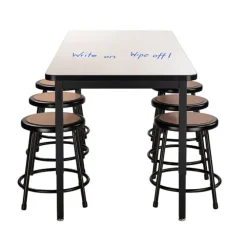 Dry Erase Height Adjustable Table (30'' x 72'') with 6 Black Frame Stools