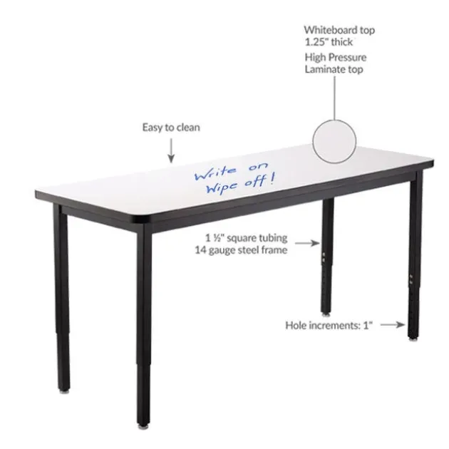 Dry Erase Height Adjustable Table (30'' x 72'') with 6 Black Frame Stools