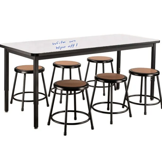 Dry Erase Height Adjustable Table (30'' x 72'') with 6 Black Frame Stools