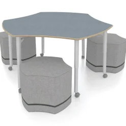 ESTO Hyve Table with Perch Hyve Soft Seating Package, Chambray Fabric Laminate