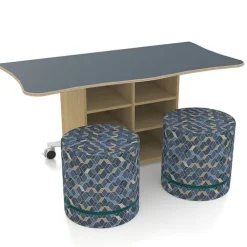 ESTO Inverse Table with Perch Circle Soft Seating Package, Danish Maple Finish