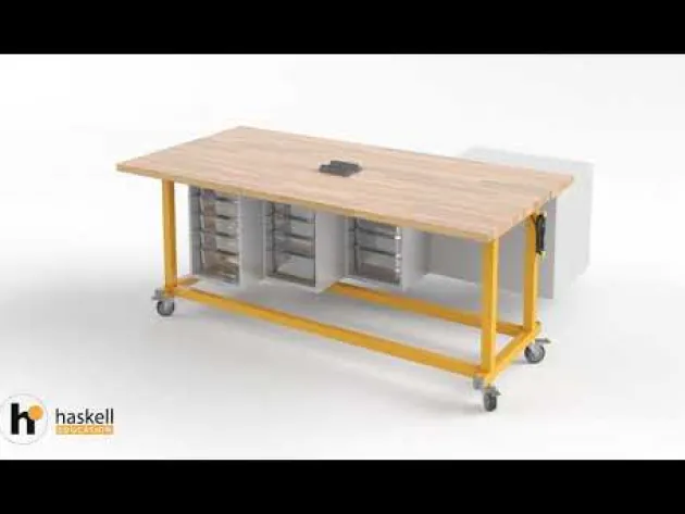 Explorer Dual 10-Bin Open Storage Cabinet with Peg Board Maker Table With Power Module