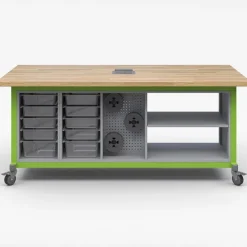 Explorer Dual 10-Bin Open Storage Cabinet with Peg Board Maker Table With Power Module