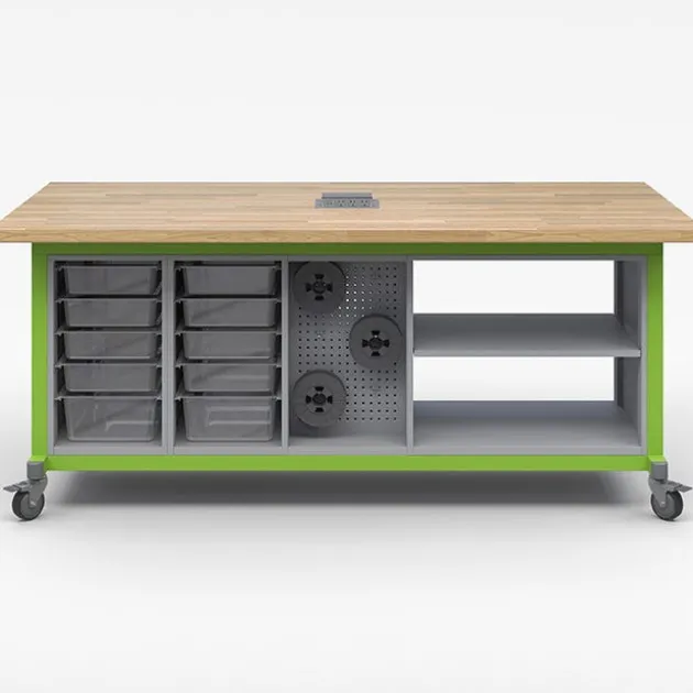 Explorer Dual 10-Bin Open Storage Cabinet with Peg Board Maker Table With Power Module