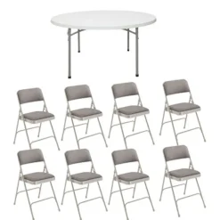 Folding Round Table (60'') with Eight Padded Folding Chairs