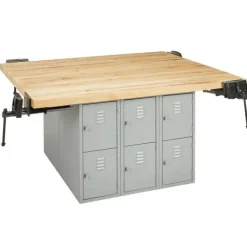 Four-Station Steel Workbenches with Locker Base