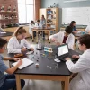 Hardwood Science Lab Table - ChemGuard 60'' x 24'' x 30'' Trapezoid (Oak)