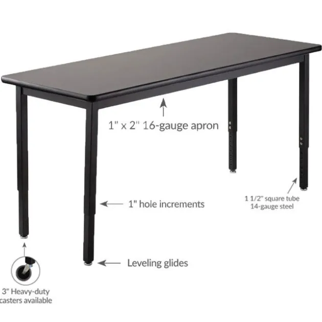 Height Adjustable Steel Science Table with Phenolic Top (24'' x 60'')