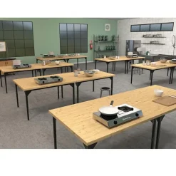 Height Adjustable Utility Table with Butcher Block Top